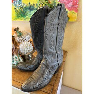 Vintage Dan Post Cowboy Boots Women’s 8 Grey Snake Python Rare Western